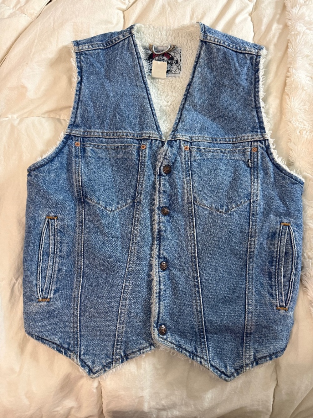 Vintage Levis Denim Vest Sherpa Lined Jean Jacket Sleeveless Unisex Small